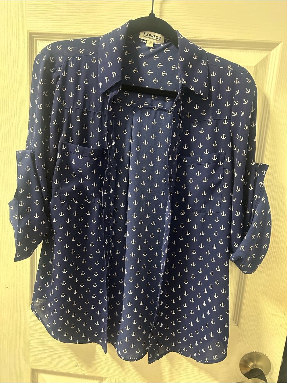 Express The portofino shirt anchors Navy Button-Down Small
